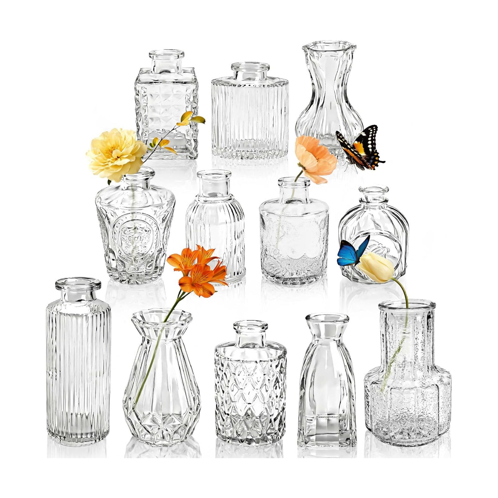 Glass Bud Vases / Clear / Set of 12