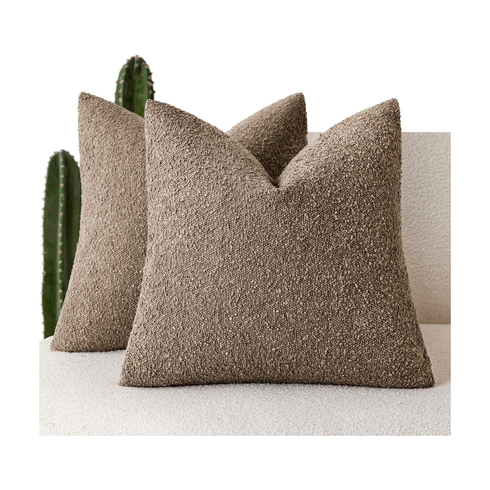 Textured Boucle Throw Pillow Covers Accent Solid Pillow Cases Soft / 18 x 18 / Brown / Set of 2