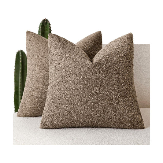 Textured Boucle Throw Pillow Covers Accent Solid Decorative Pillow / 20 x 20 / Brown / Set of 2