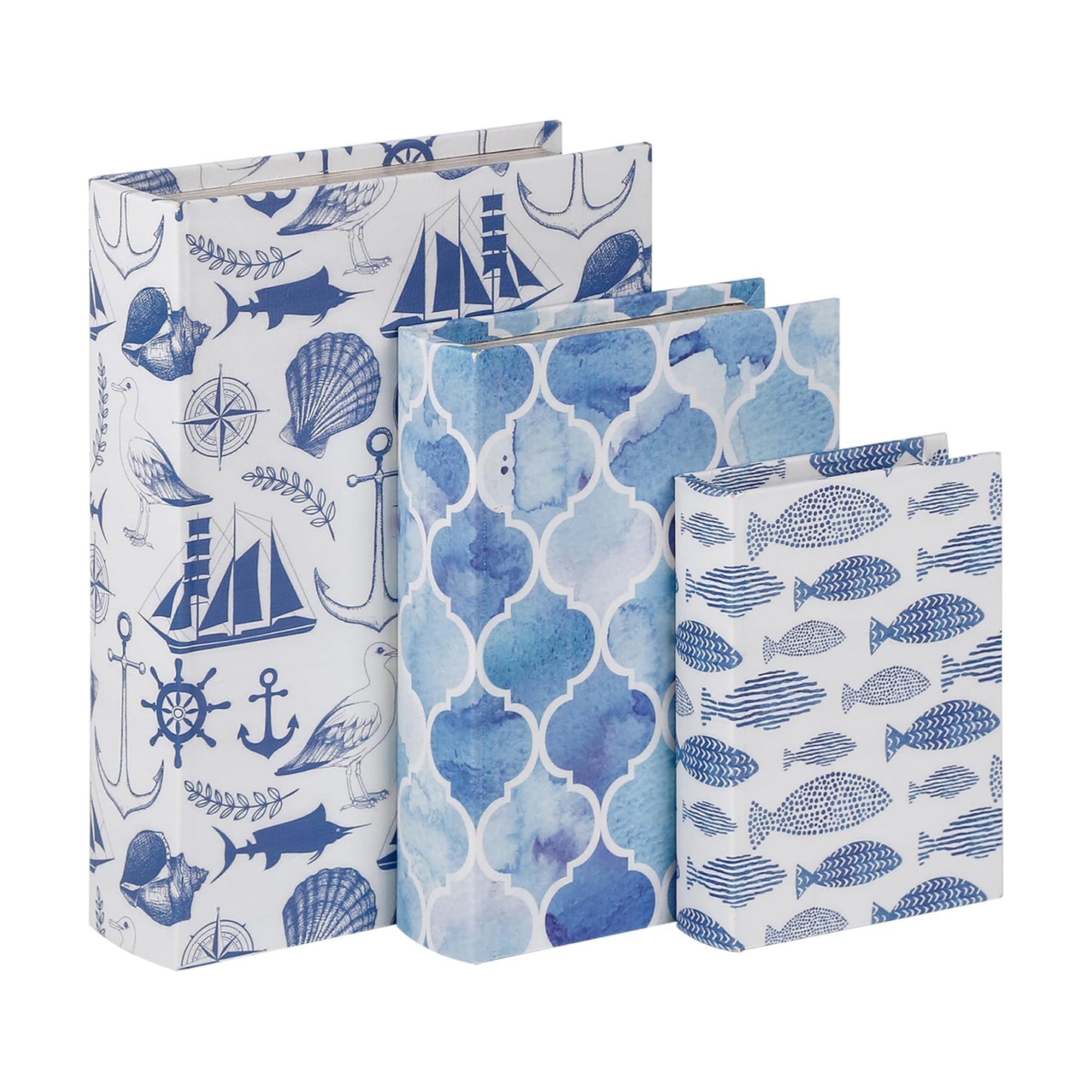 Vintage Faux Book Boxes / 3 x Ocean / Set of 3