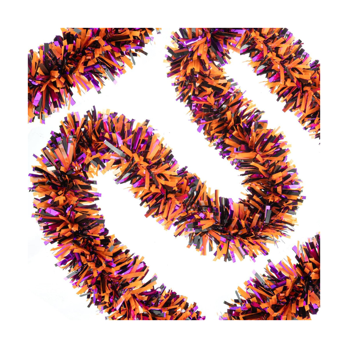 33FT Halloween Tinsel Garland, Black Purple Orange Metallic Twist Foil Tinsel Garland Shiny Hanging Decorations for Halloween Party Decoration Supply