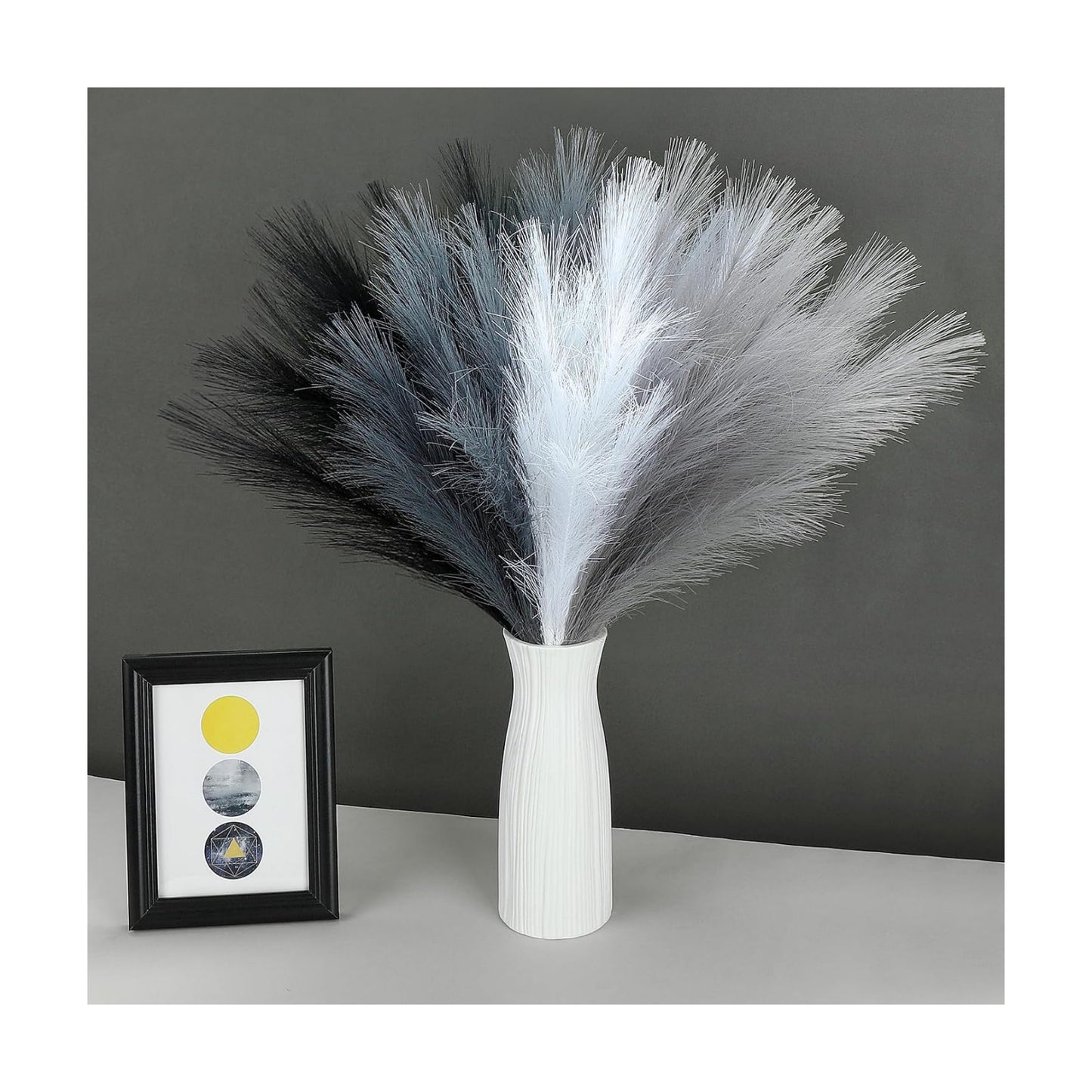 Pampas Grass Decor " Fluffy Black White Grey Faux Short / Black Grey White / 21.7 Inch / Set of 80