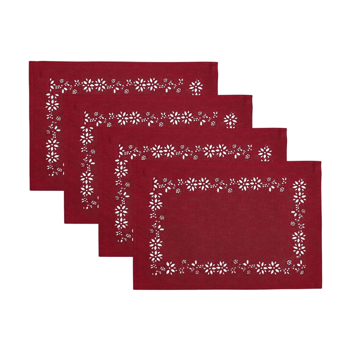 Poinsettia Noel Laser Cut Placemats, Set of 4, Red - 13"W x 19"L