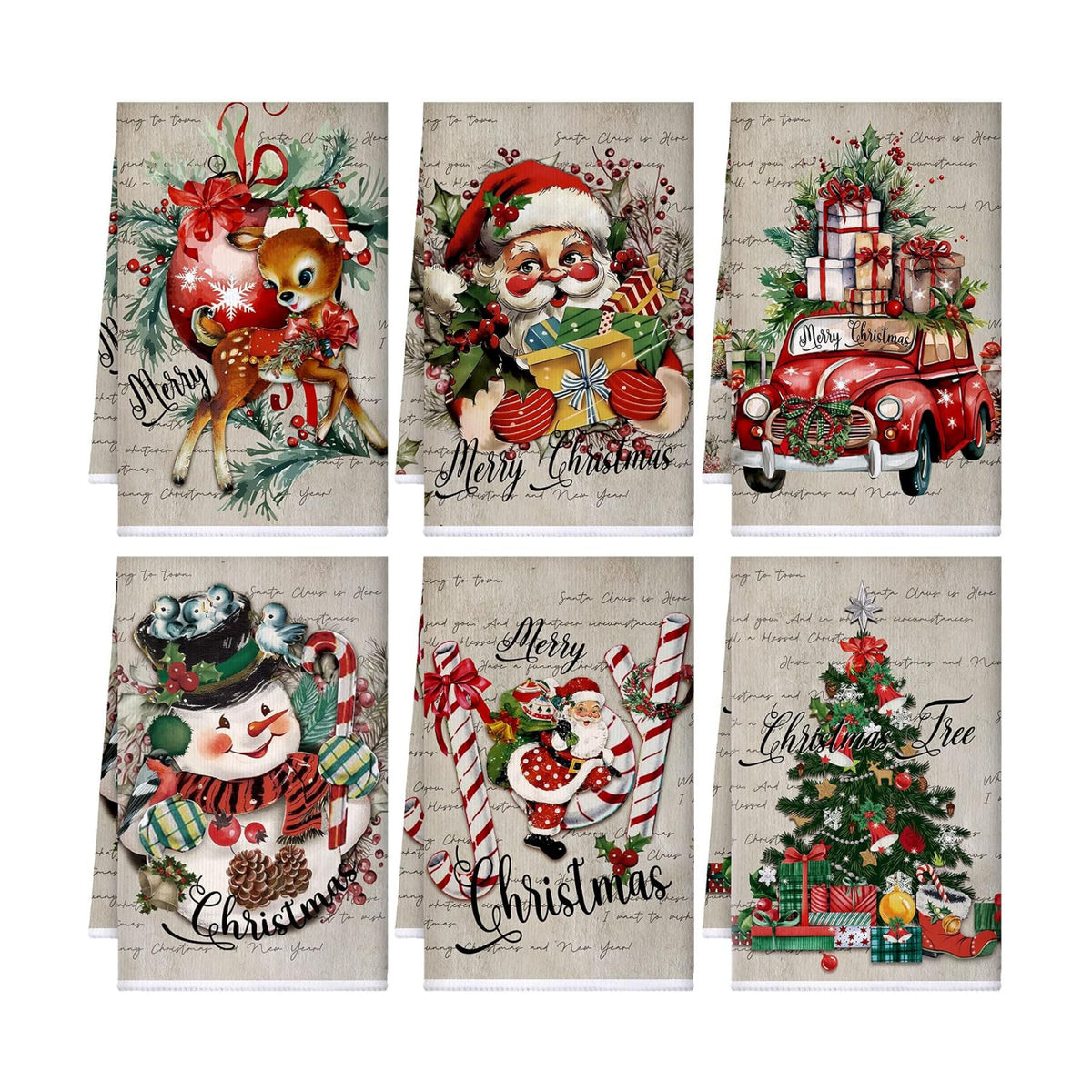 Bencailor 6 Pcs Christmas Kitchen Towel, Gray, Santa Claus