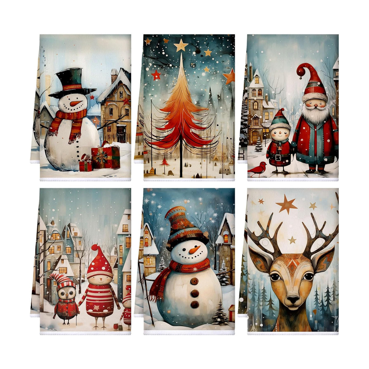 Bencailor 6 Pcs Christmas Kitchen Towel, Multicolor, Elk