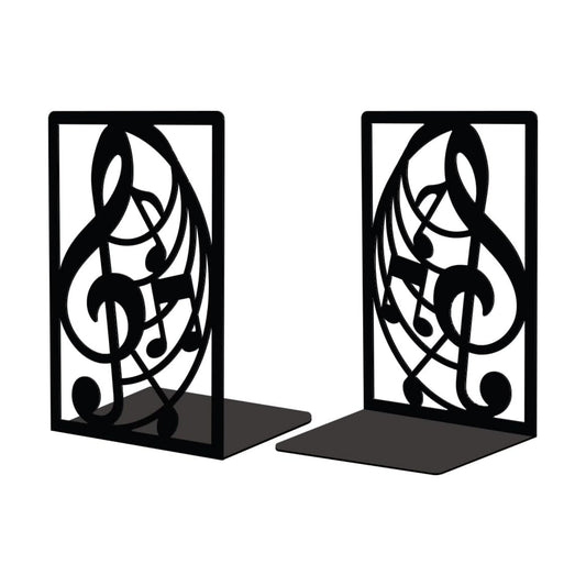 Metal Bookends / Modern Decorative Heavy Duty Study Book Support Stoppers for Desk / Musical Note