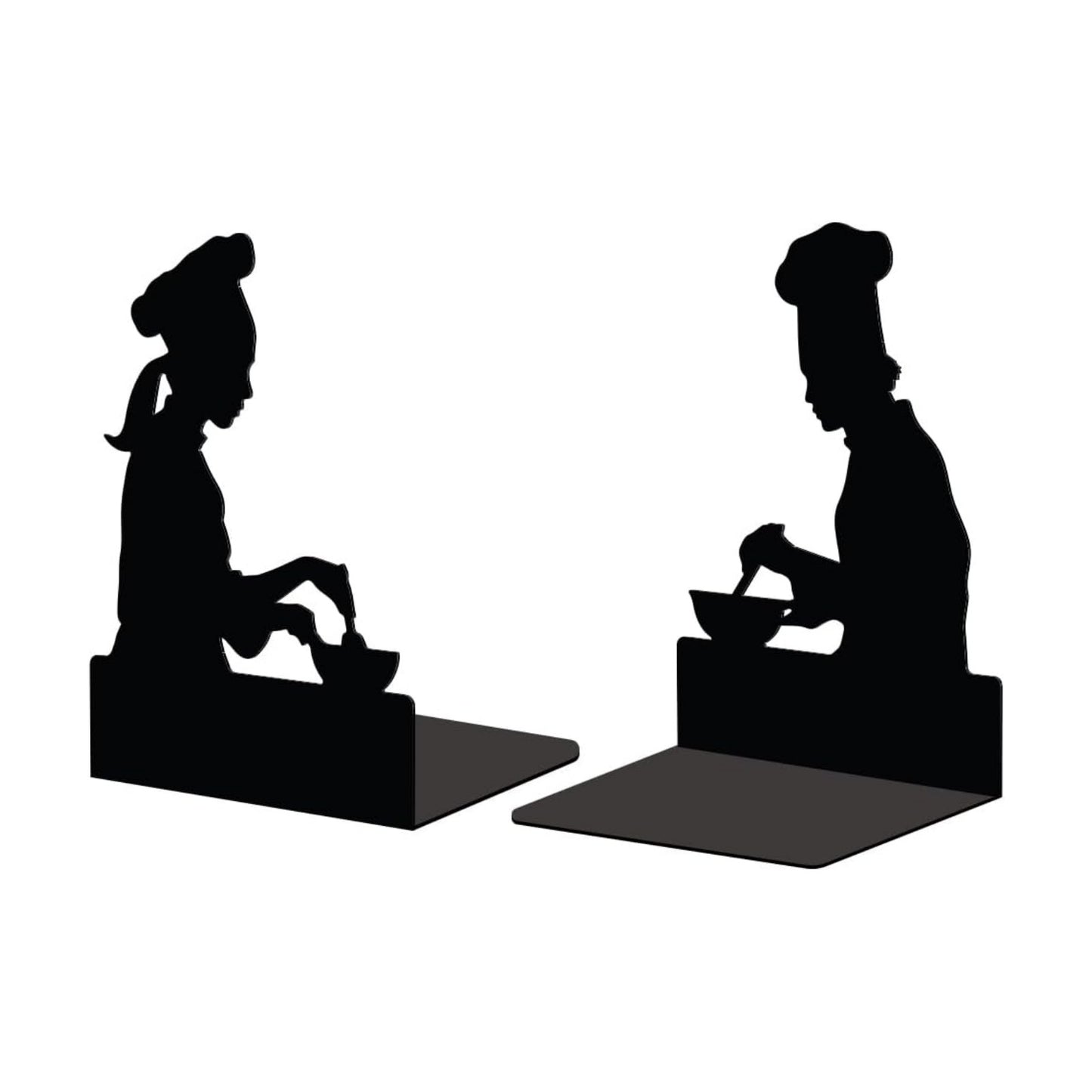Metal Bookends Stopper Holder Stand / Male and Female Chefs / 5.3 x 4.3 x 7.5