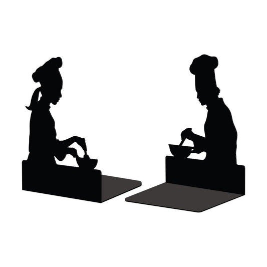 Metal Bookends Stopper Holder Stand / Male and Female Chefs / 5.3 x 4.3 x 7.5