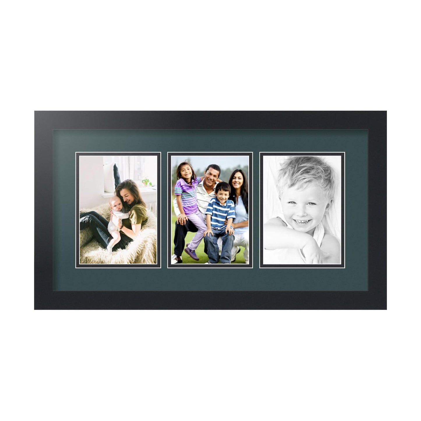 ArtToFrames Collage Picture Frame 3 Opening 3-5x7 Photo Frame | Made in USA | Black Frame Evergreen and Black Mats