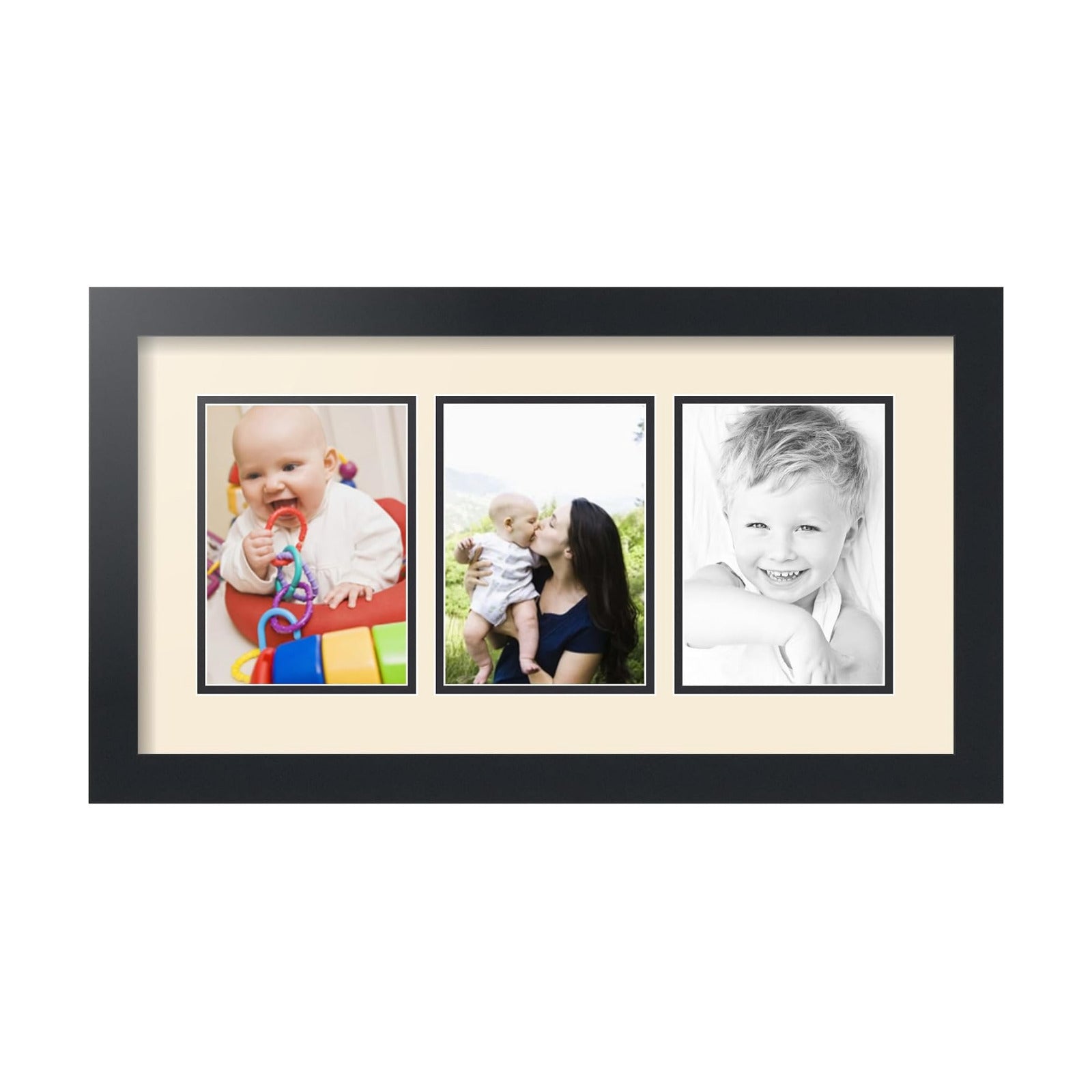 ArtToFrames Collage Picture Frame 3 Opening 3-5x7 Photo Frame | Made in USA | Black Frame Ivory and Black Mats | Wall