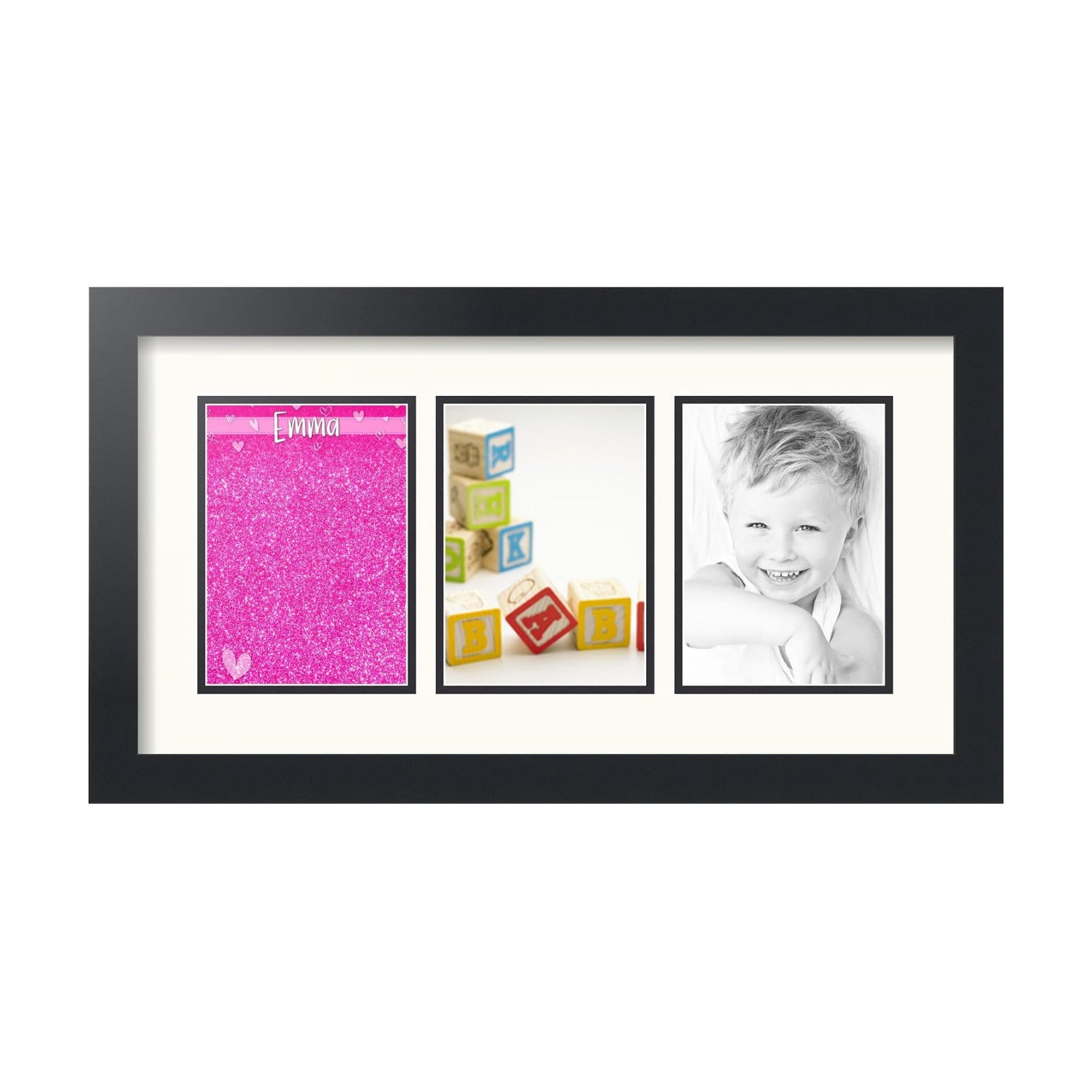 ArtToFrames Collage Picture Frame 3 Opening 3-5x7 Photo Frame | Made in USA | Black Frame White and Black Mats | Wall