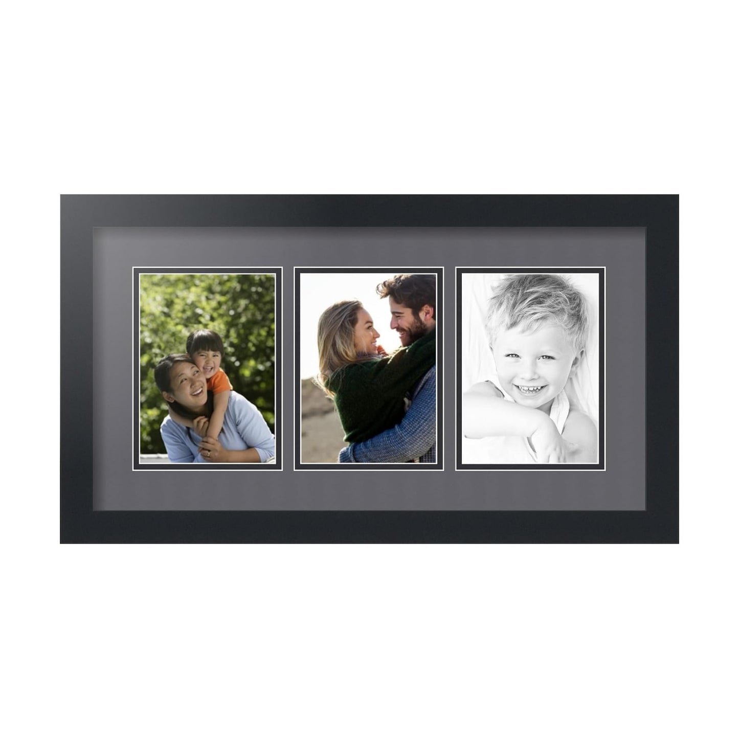 ArtToFrames Collage Picture Frame 3 Opening 3-5x7 Photo Frame | Made in USA | Black Frame Mountain Grey and Black Mats