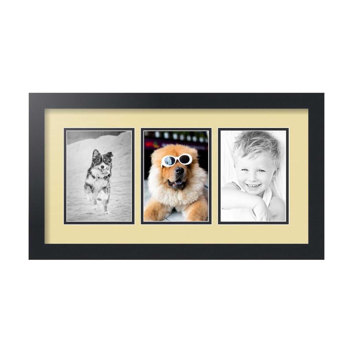 ArtToFrames Collage Picture Frame 3 Opening 3-5x7 Photo Frame | Made in USA | Black Frame Buttercup and Black Mats
