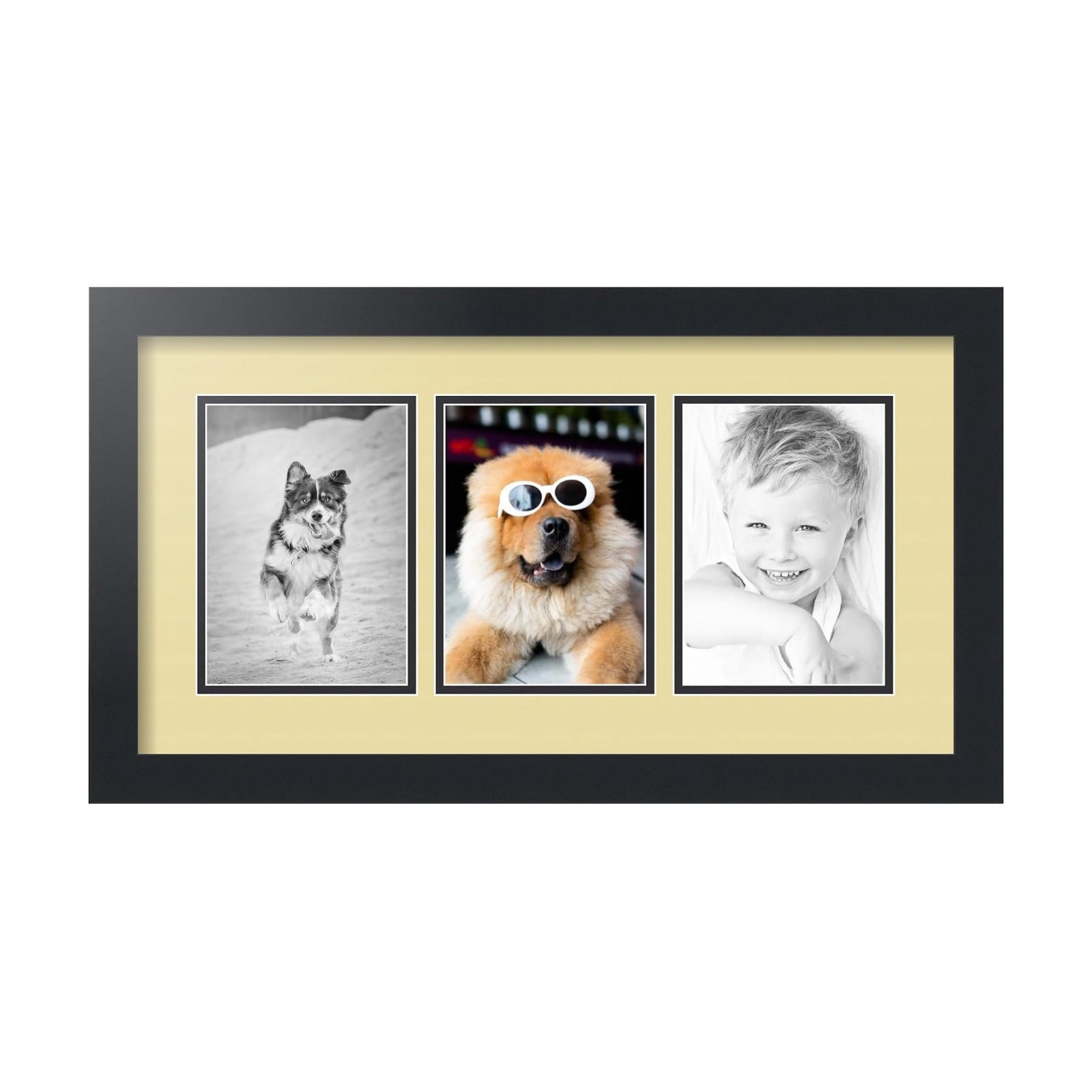 ArtToFrames Collage Picture Frame 3 Opening 3-5x7 Photo Frame | Made in USA | Black Frame Buttercup and Black Mats
