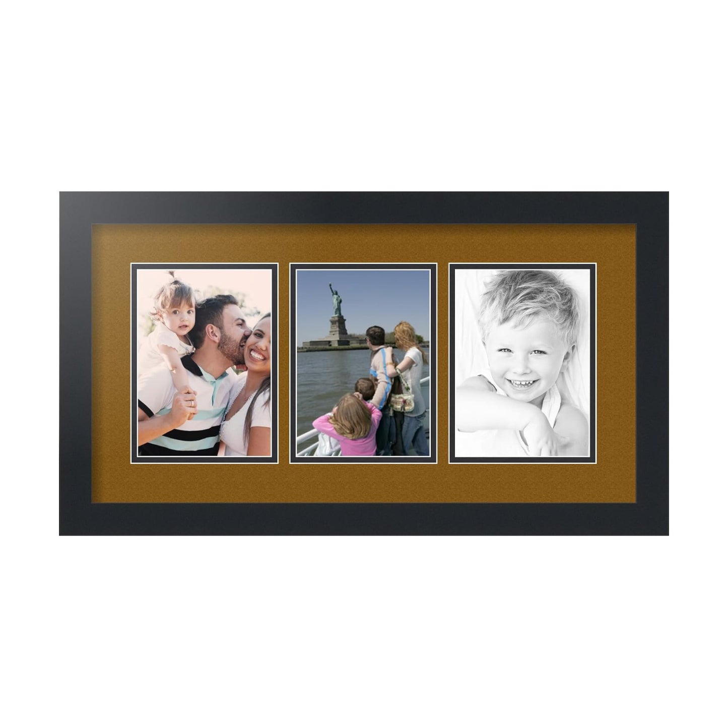 ArtToFrames Collage Picture Frame 3 Opening 3-5x7 Photo Frame | Made in USA | Black Frame Coronado and Black Mats