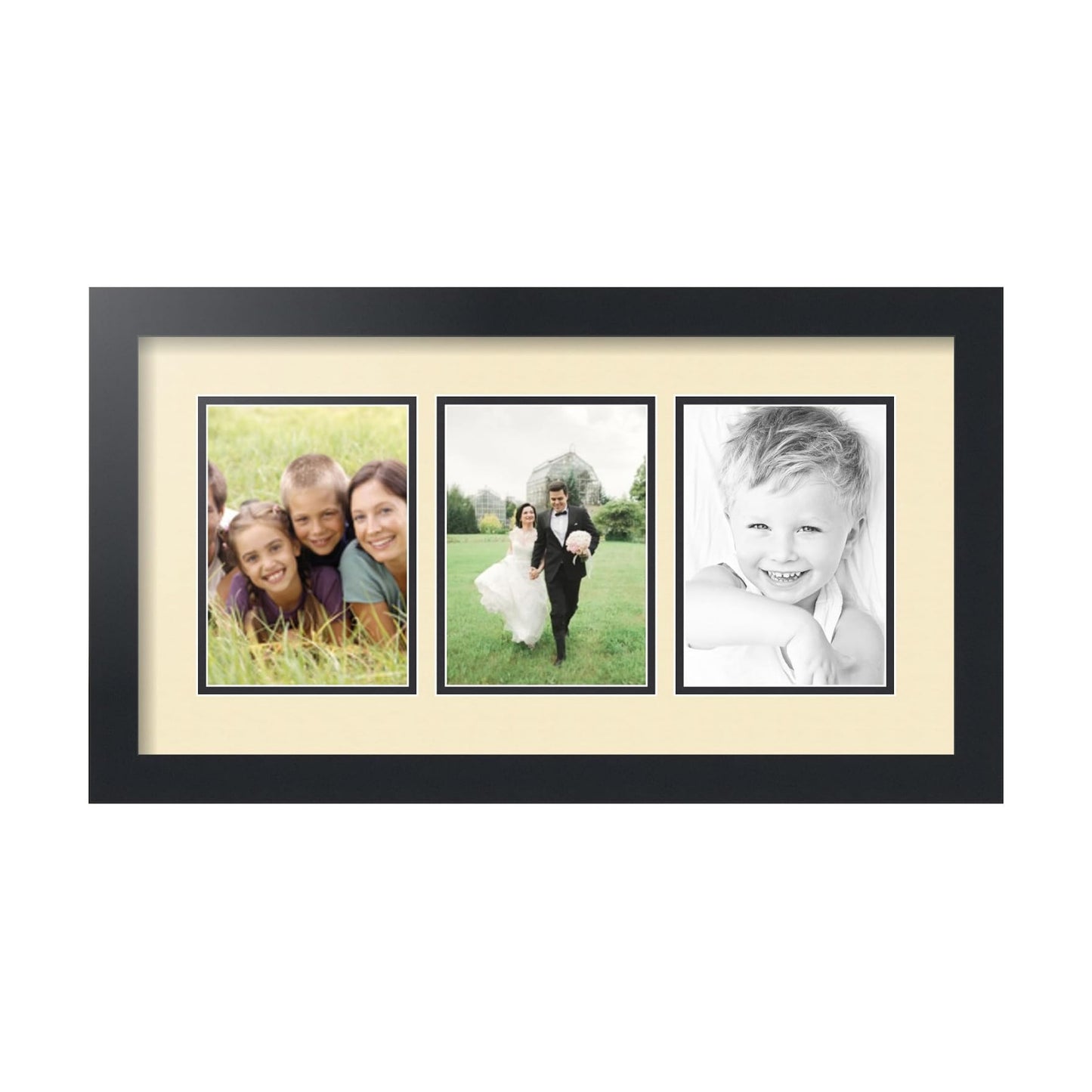 ArtToFrames Collage Picture Frame 3 Opening 3-5x7 Photo Frame | Made in USA | Black Frame Cream and Black Mats | Wall
