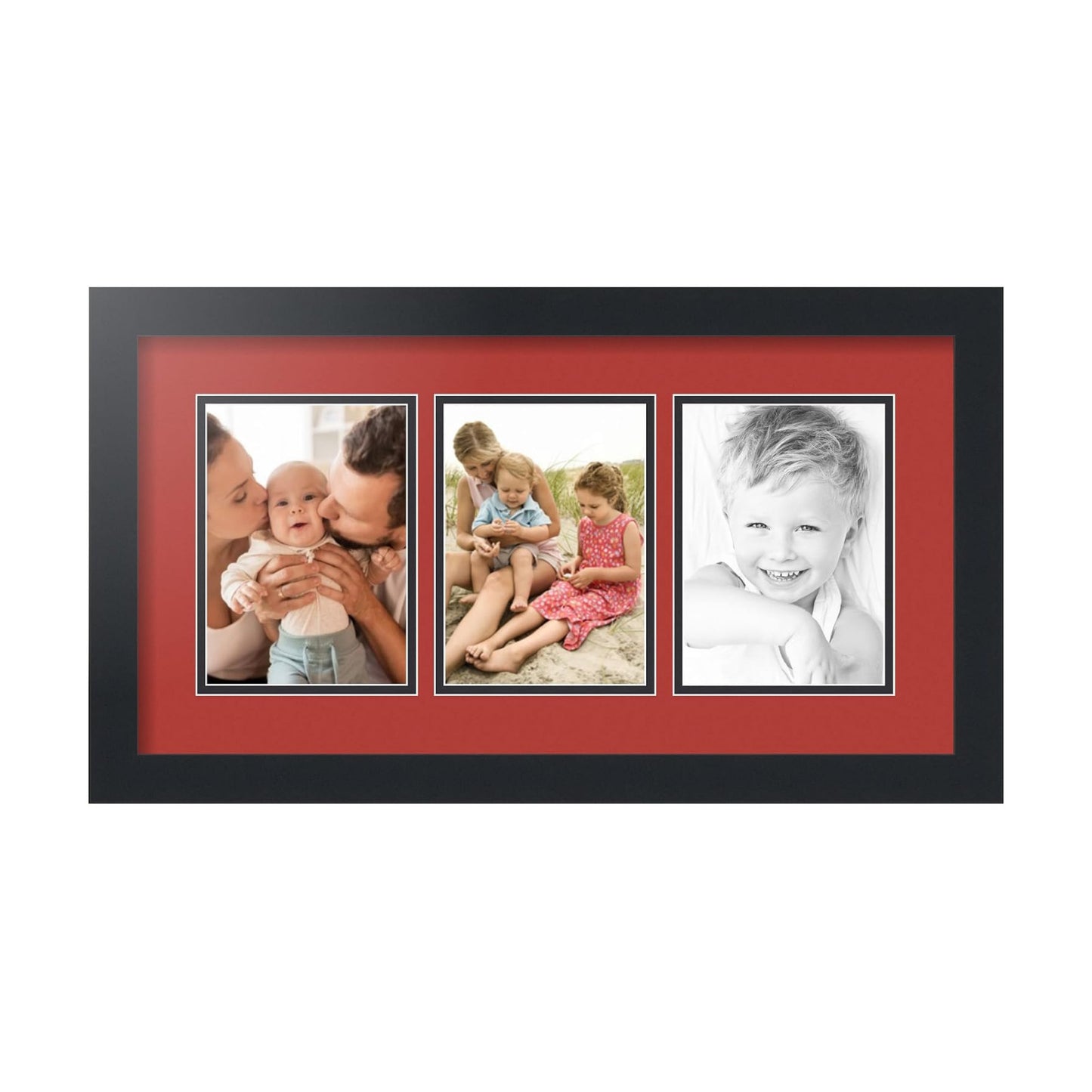 ArtToFrames Collage Picture Frame 3 Opening 3-5x7 Photo Frame | Made in USA | Black Frame Deep Red and Black Mats