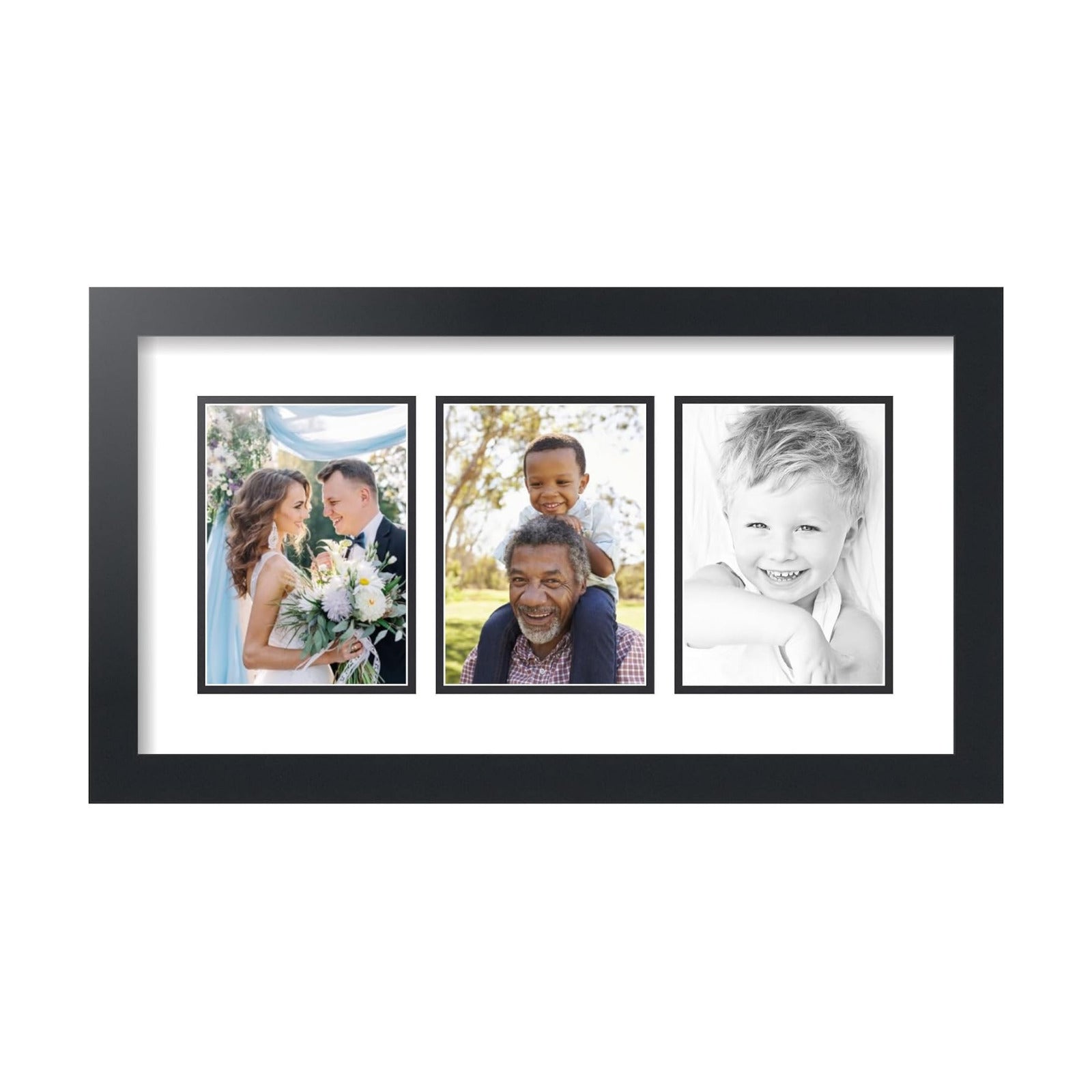 ArtToFrames Collage Picture Frame 3 Opening 3-5x7 Photo Frame | Made in USA | Black Frame Crisp and Black Mats | Wall