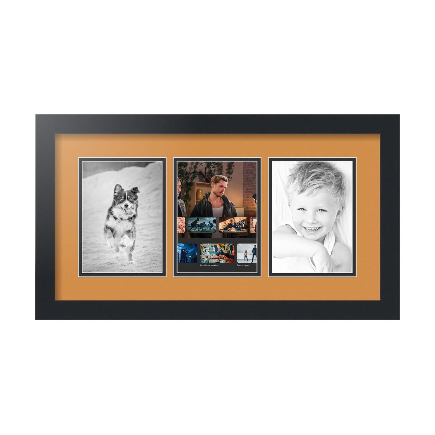 ArtToFrames Collage Picture Frame 3 Opening 3-5x7 Photo Frame | Made in USA | Black Frame Amber and Black Mats | Wall