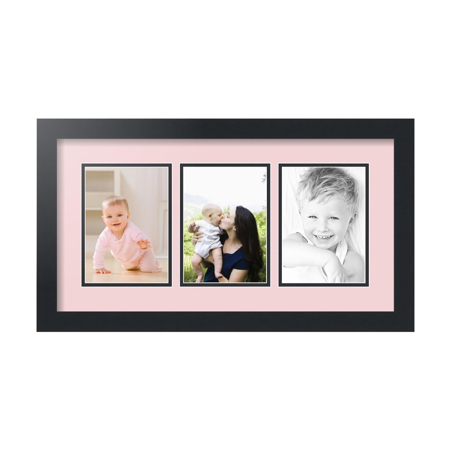 ArtToFrames Collage Picture Frame 3 Opening 3-5x7 Photo Frame | Made in USA | Black Frame Hollyhock and Black Mats