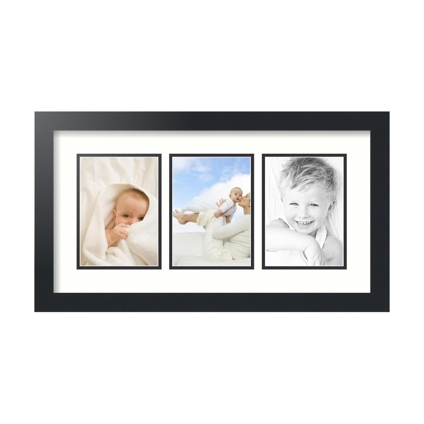 ArtToFrames Collage Picture Frame 3 Opening 3-5x7 Photo Frame | Made in USA | Black Frame Light Cream and Black Mats
