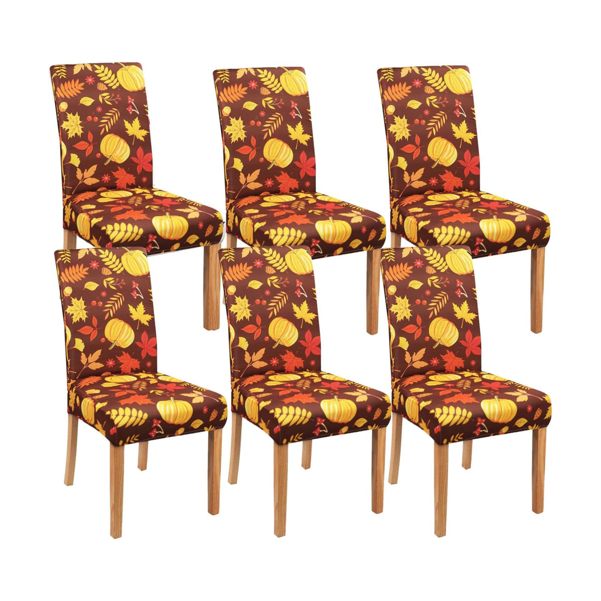 Fall Thanksgiving Chair Covers Set of 6, Pumpkin Maple Leaf Dining Chair Protectors, Elastic Removable Washable Dining Chair Covers, Suitable for Fall Thanksgiving Kitchen Dining Room Holiday Decor