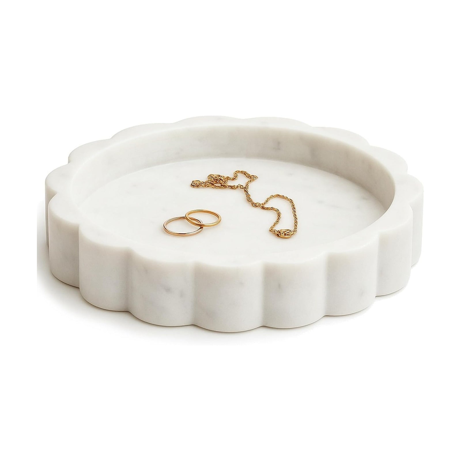 Scalloped Marble Tray / White