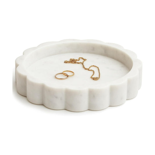 Scalloped Marble Tray / White