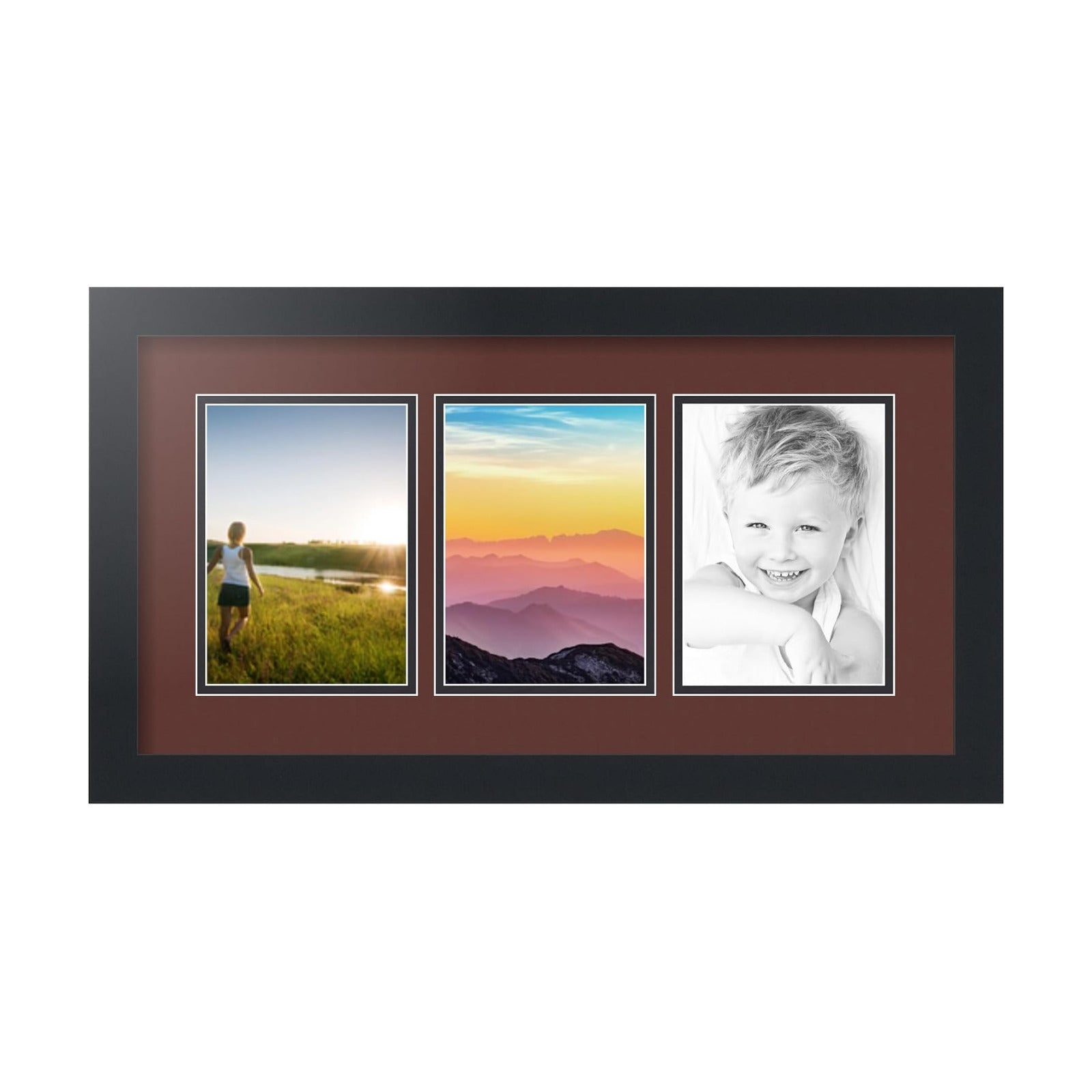 ArtToFrames Collage Picture Frame 3 Opening 3-5x7 Photo Frame | Made in USA | Black Frame Maroon and Black Mats | Wall
