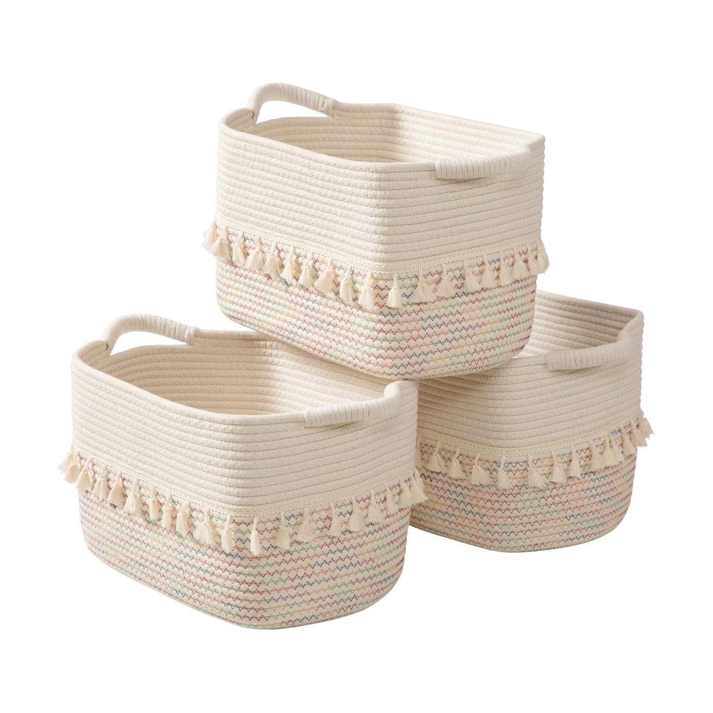 Woven Baskets for Storage / Stitches Rainbow / Set of 3