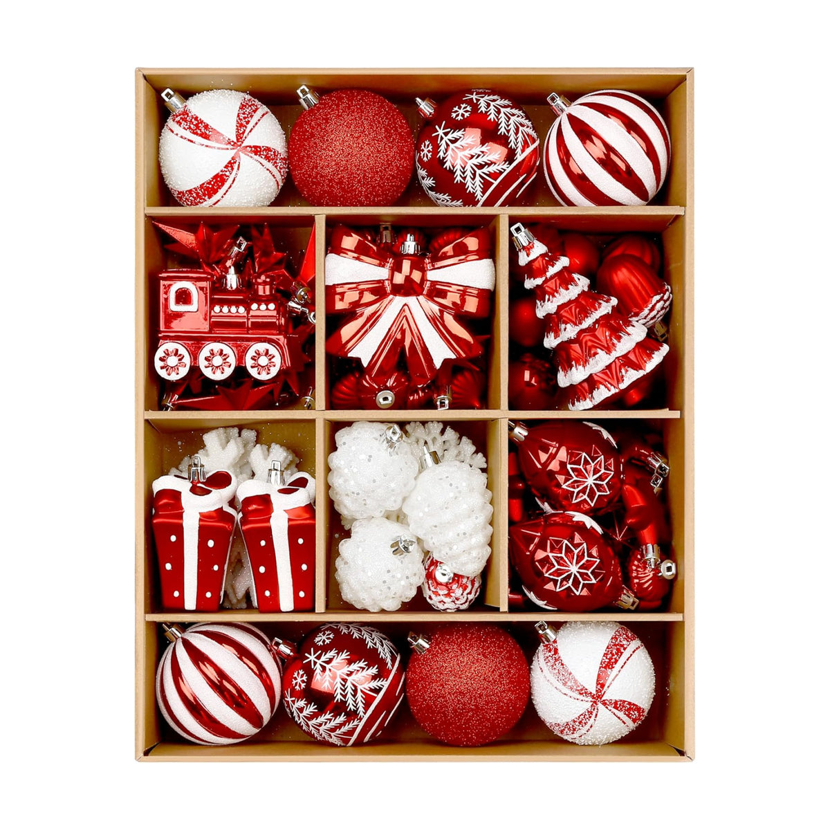 Alupssuc 82pcs Classic Christmas Balls Ornaments Set, Red and White