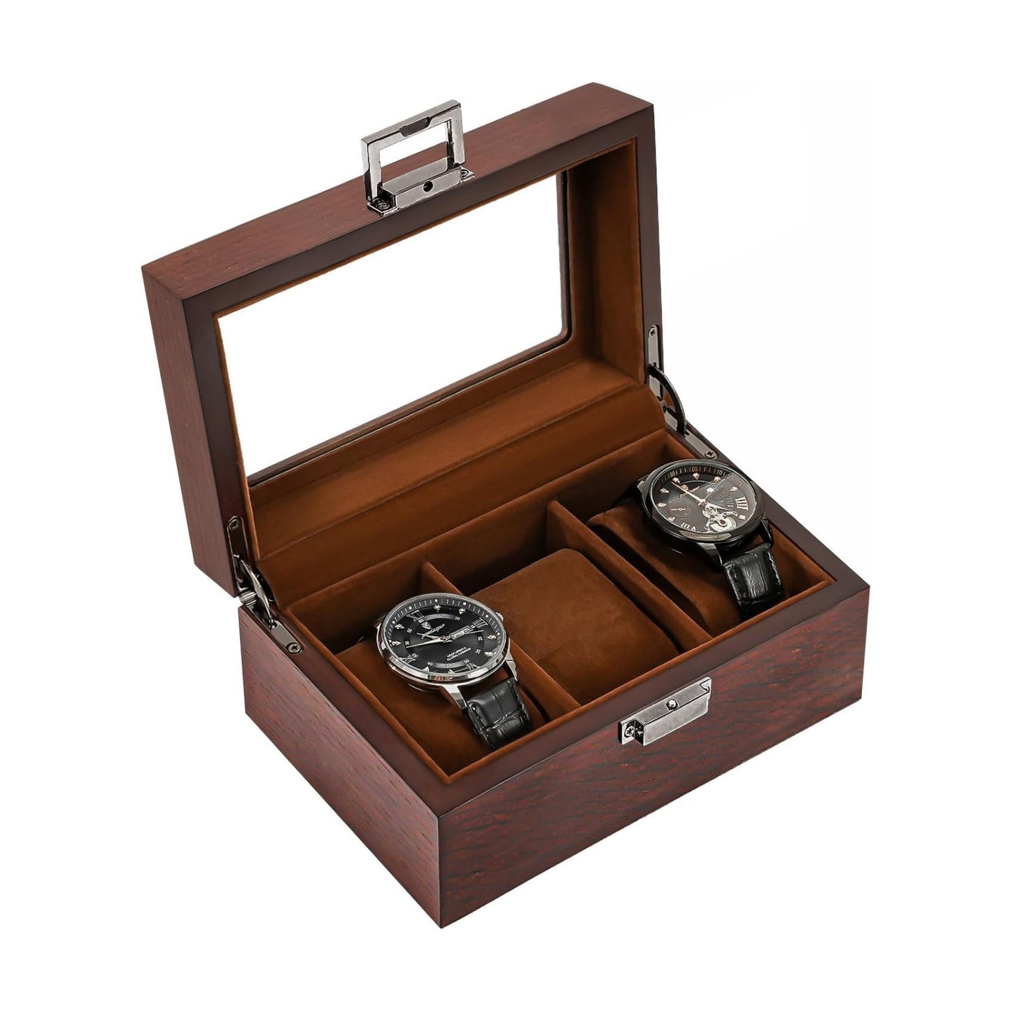 ProCase Wooden Watch Box, 3 Slot Mens Watch Display Case, Espresso | Wood Watches Holder Storage Organizer with Clear