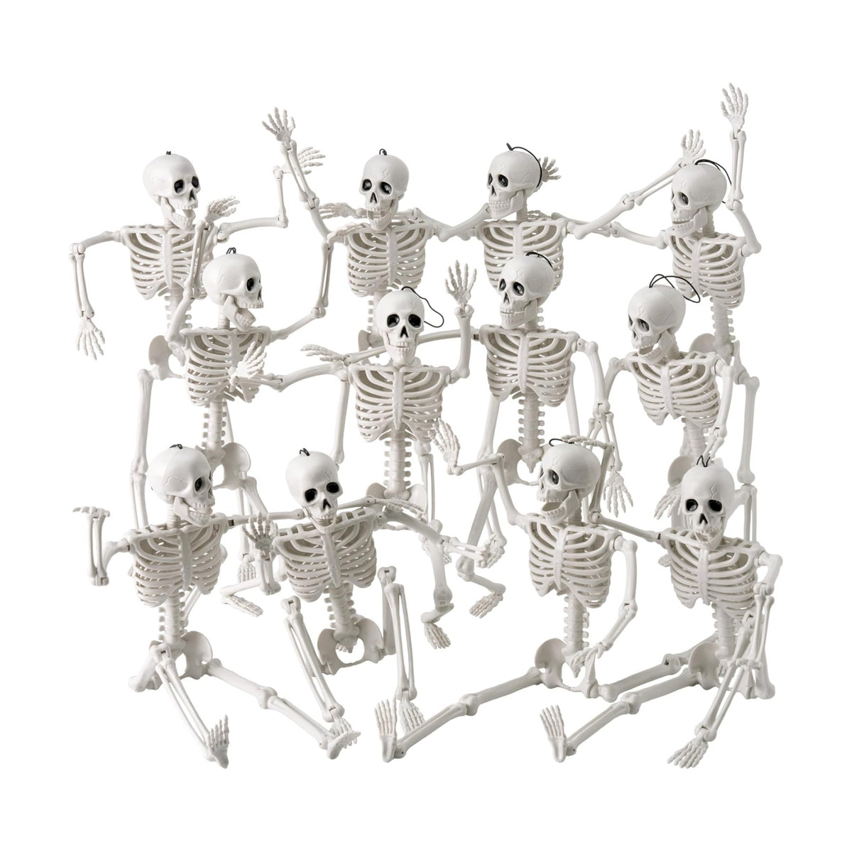 JOYIN 12 PCS 16" Halloween Skeleton Decor, Full Body Movable Stayable Joints Plastic Skeleton, Posable Hanging Skeletons for Halloween Decoration Indoor Outdoor, Graveyard Yard Party Decor