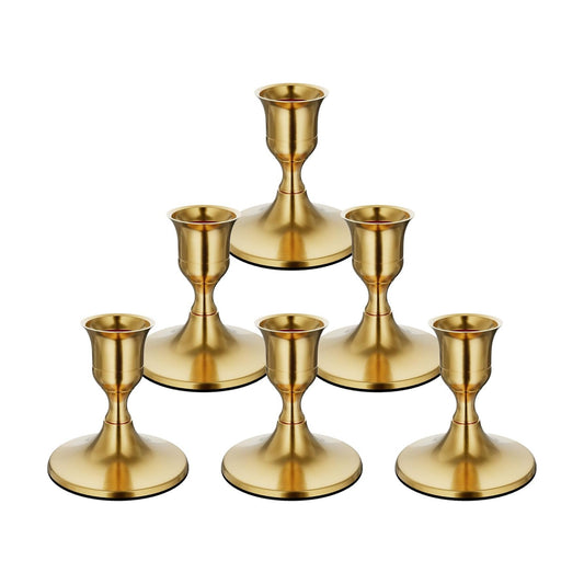 zeochyni Vintage Brass Gold Taper Candle Holders for Home Decor, Set of 6