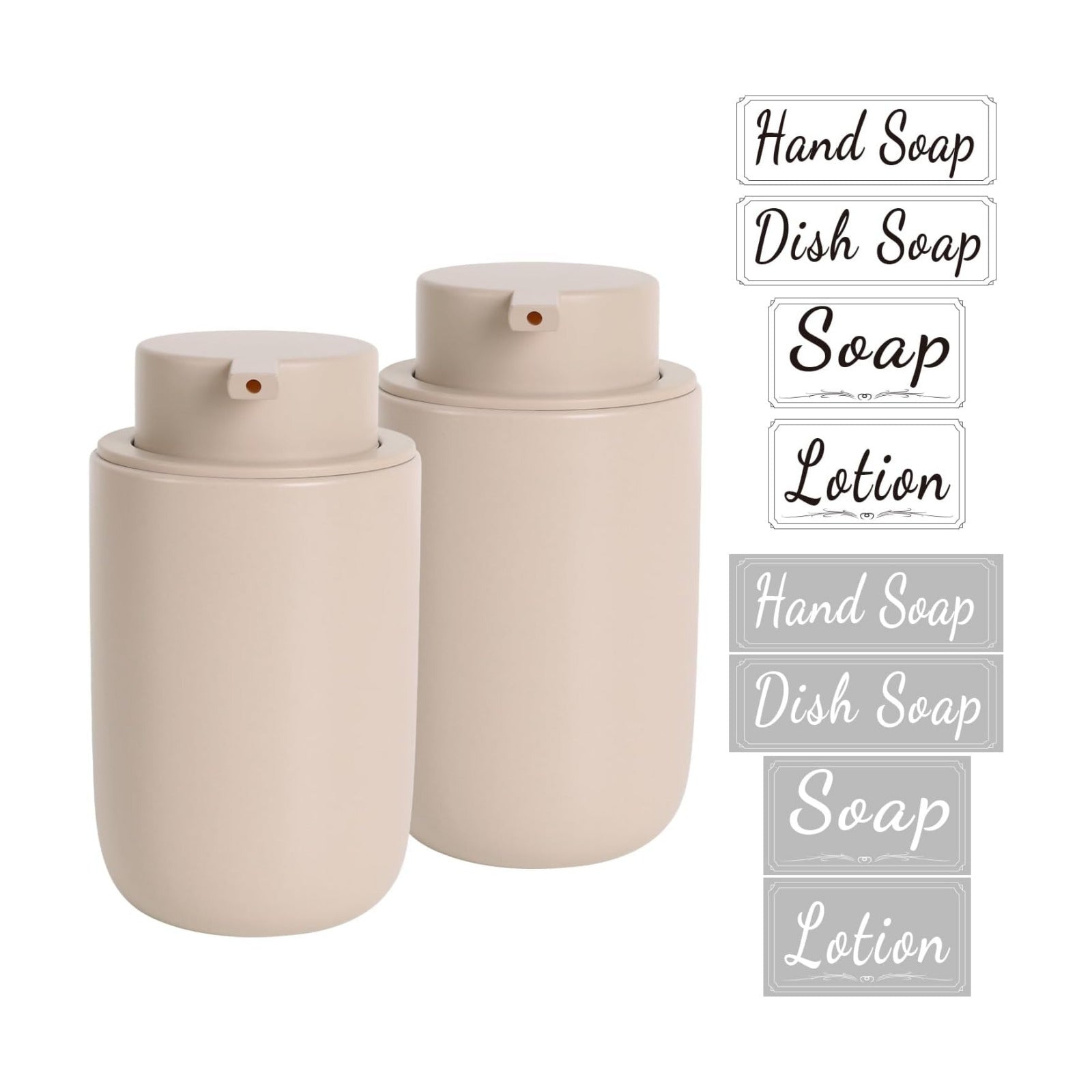 BosilunLife Khaki Soap Dispenser Set - 2 Pack 12oz Ceramic Soap Dispenser | with Rust Proof Pump for Kitchen, Hand Soap