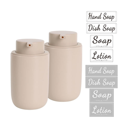 BosilunLife Khaki Soap Dispenser Set - 2 Pack 12oz Ceramic Soap Dispenser | with Rust Proof Pump for Kitchen, Hand Soap