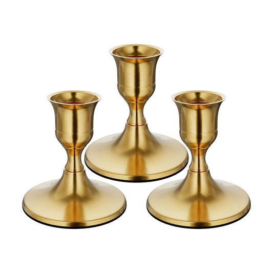zeochyni Vintage Brass Gold Taper Candle Holders for Home Decor, Set of 3