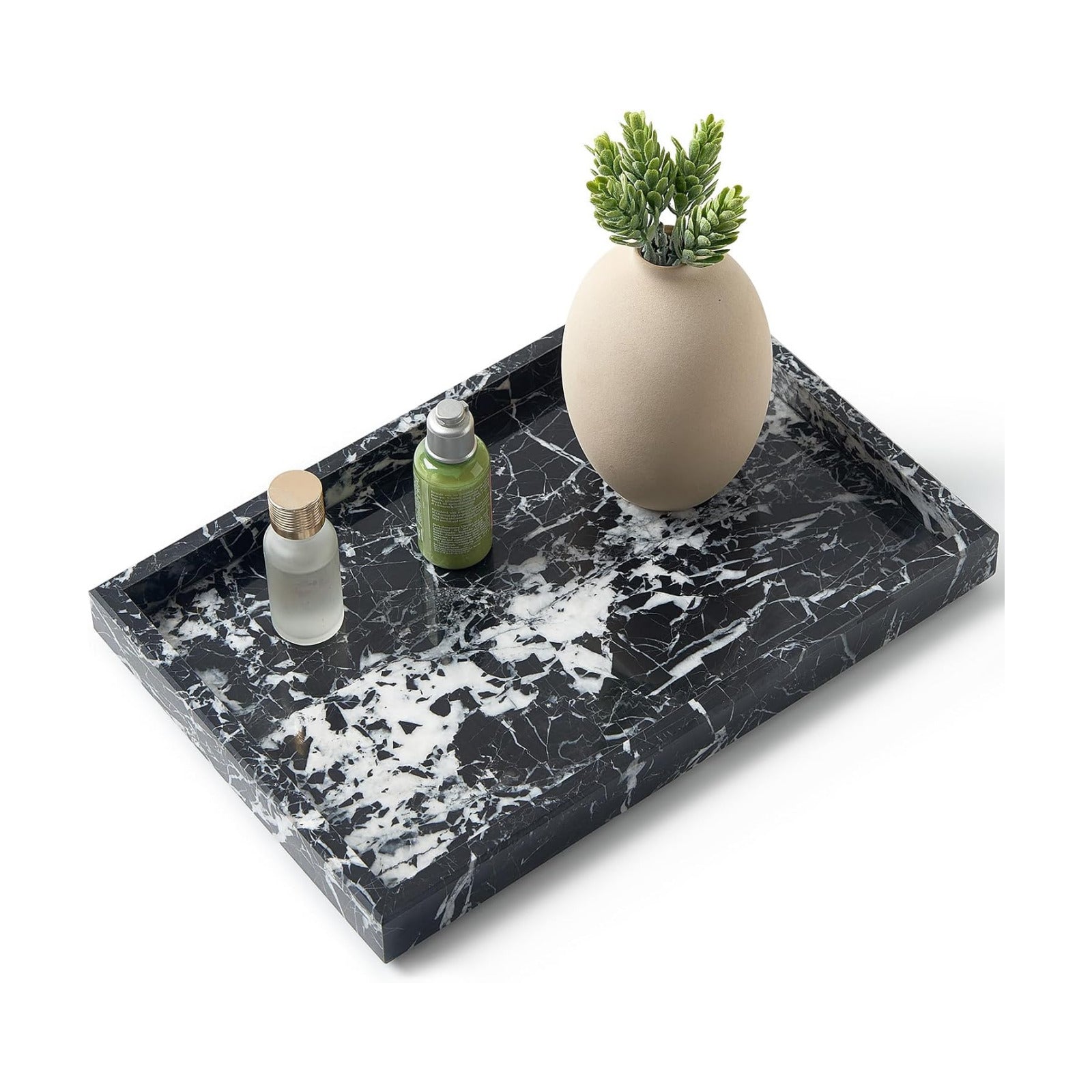 Real Natural Marble Tray / Black / 12 x 8 x 1.2