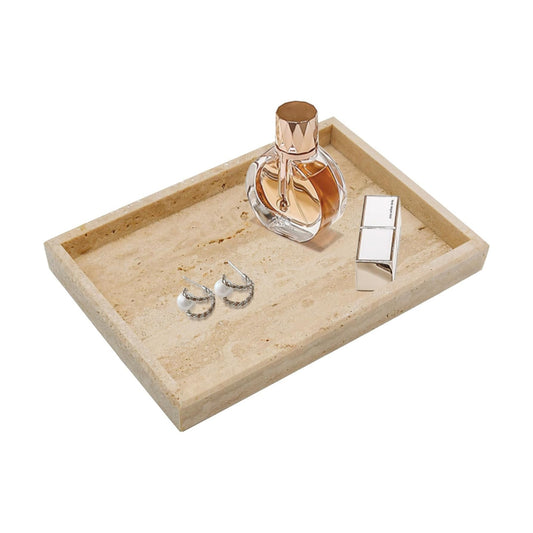 Real Tray / Rectangle Genuine Stone Tray / Travertine / 12 x 8 x 1.2 / Natural