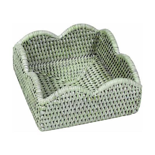 Rattan Scalloped Napkin Holder / Cocktail / Green / 6 Inch