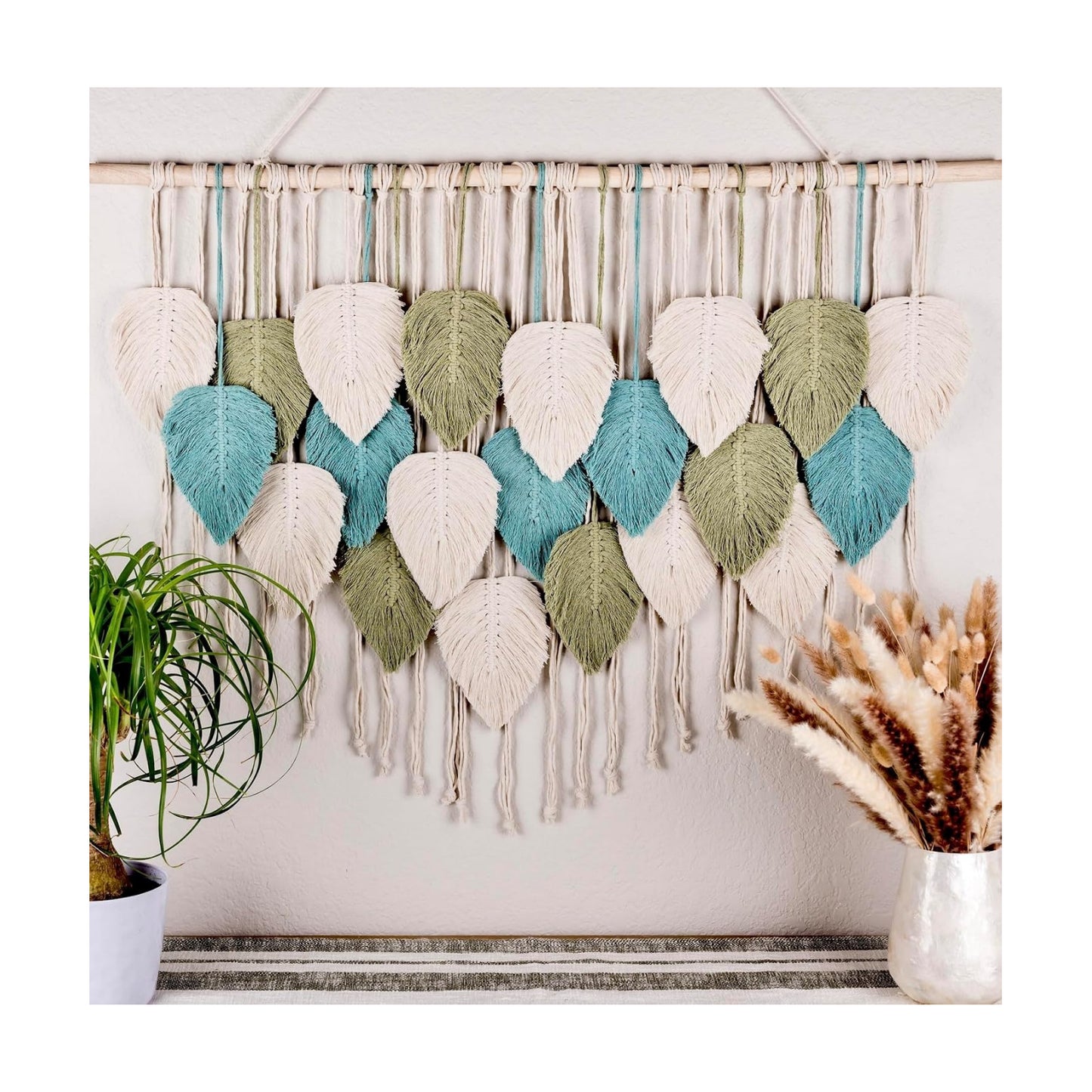 Large Macrame Wall Hanging Leaves / Sage Green, Green, Beige