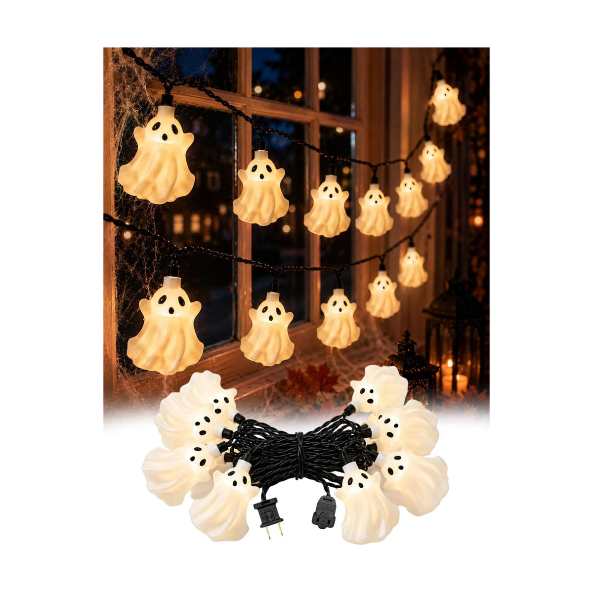 8.5FT Halloween White Ghost String Lights, Plug-in 10 LED Decor