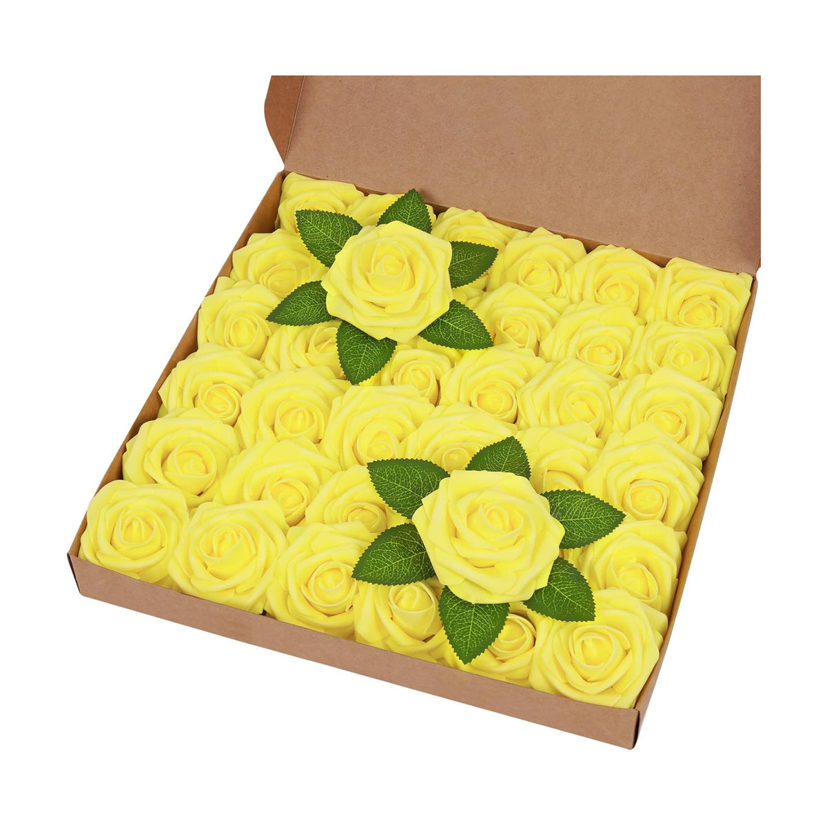 BLEUM CADE 36Pcs Artificial Flowers Fake Foam Roses with Stems for Wedding