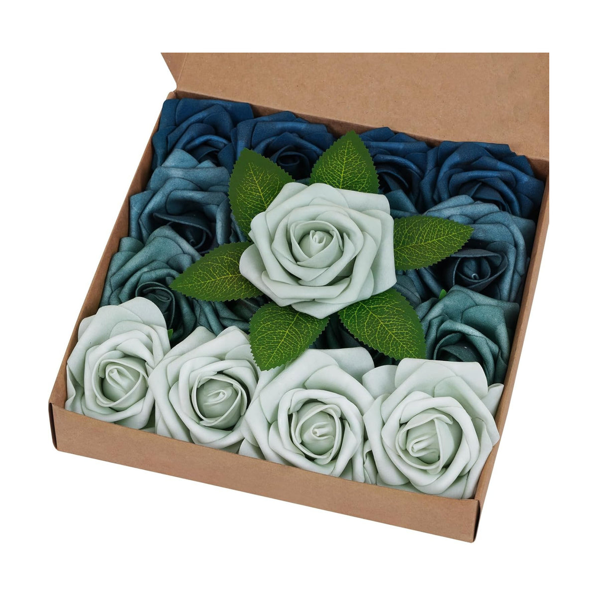 BLEUM CADE 16Pcs Artificial Flowers Fake Foam Roses with Stems for Wedding