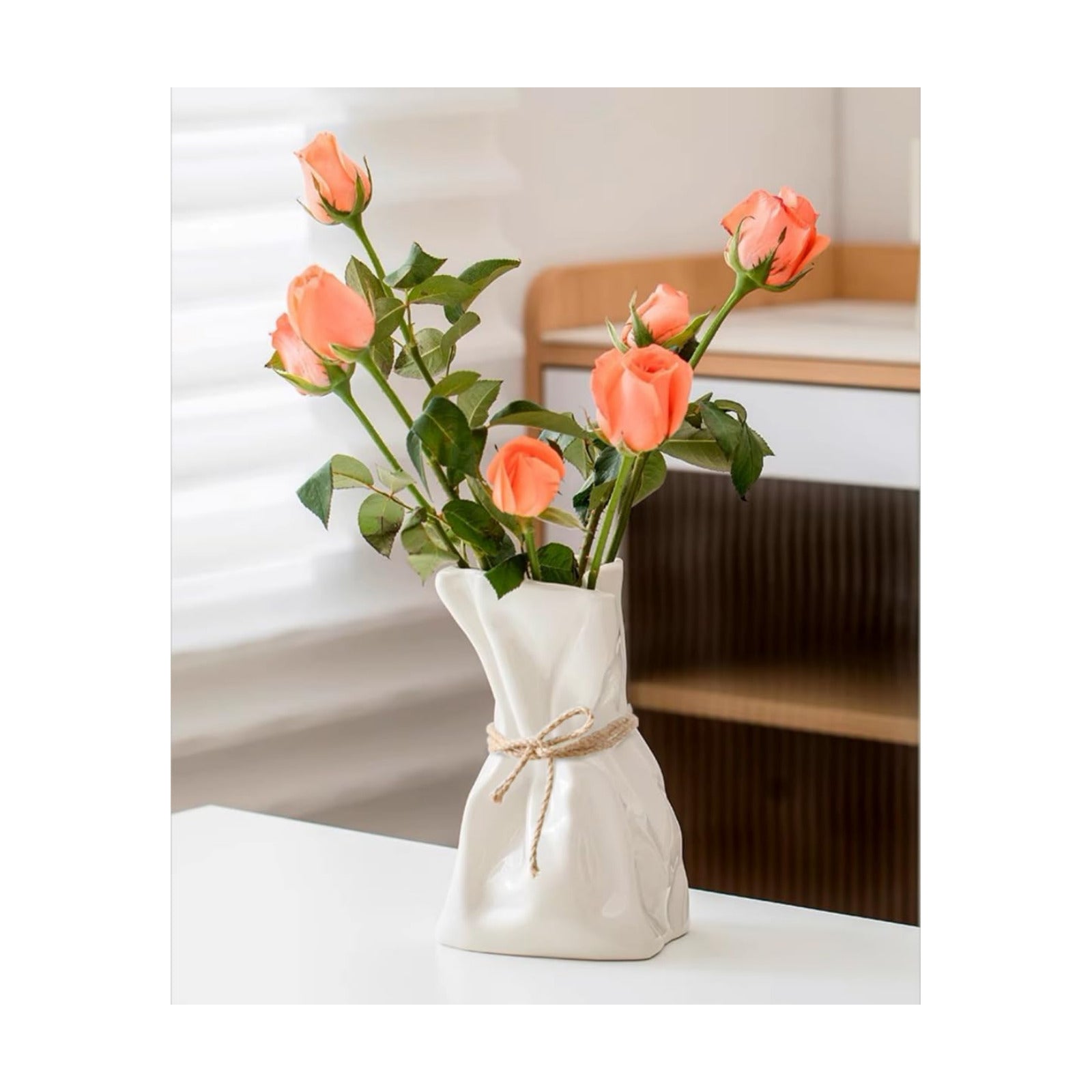 Irregular Flower Vase Modern Art Decorative Vase for Flowers / White Ceramic / Large / 7.5 Inch