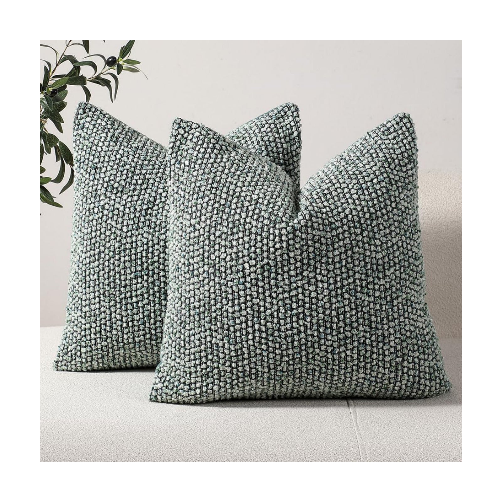 Striped Throw Pillow Covers Textured Boucle Chic Morden Boho Accent / Green / 18 x 18 / Set of 2