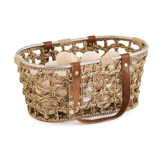 Farmhouse Seagrass Egg Baskets for Collecting Fresh Eggs Handmade Egg Collecting / Oval-seagrass