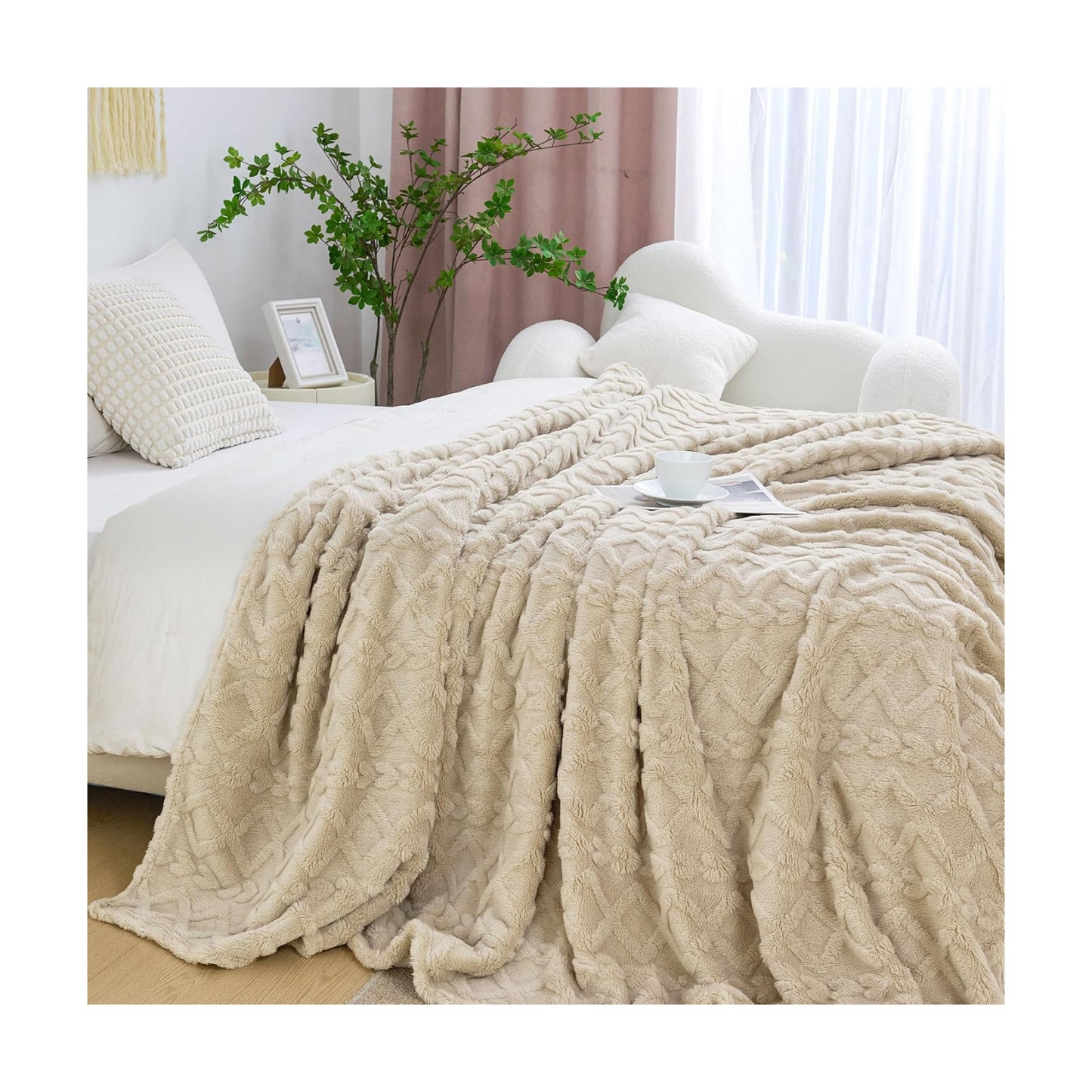 Aganear Fleece Throw Blanket for Bed Couch 90"x108" Khaki
