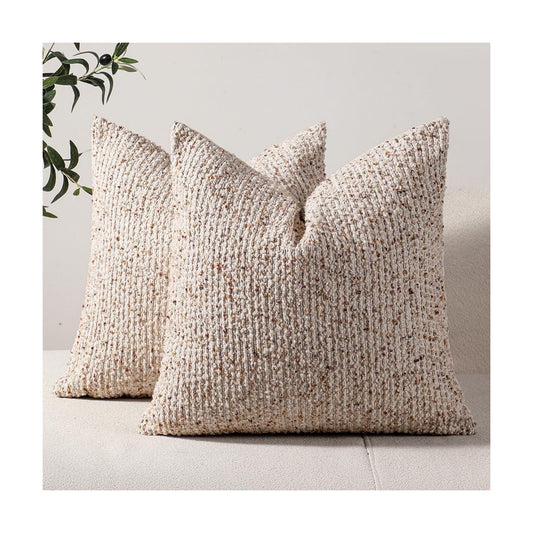 Striped Throw Pillow Covers Textured Boucle Chic Morden Boho Accent / Beige / 18 x 18 / Set of 2
