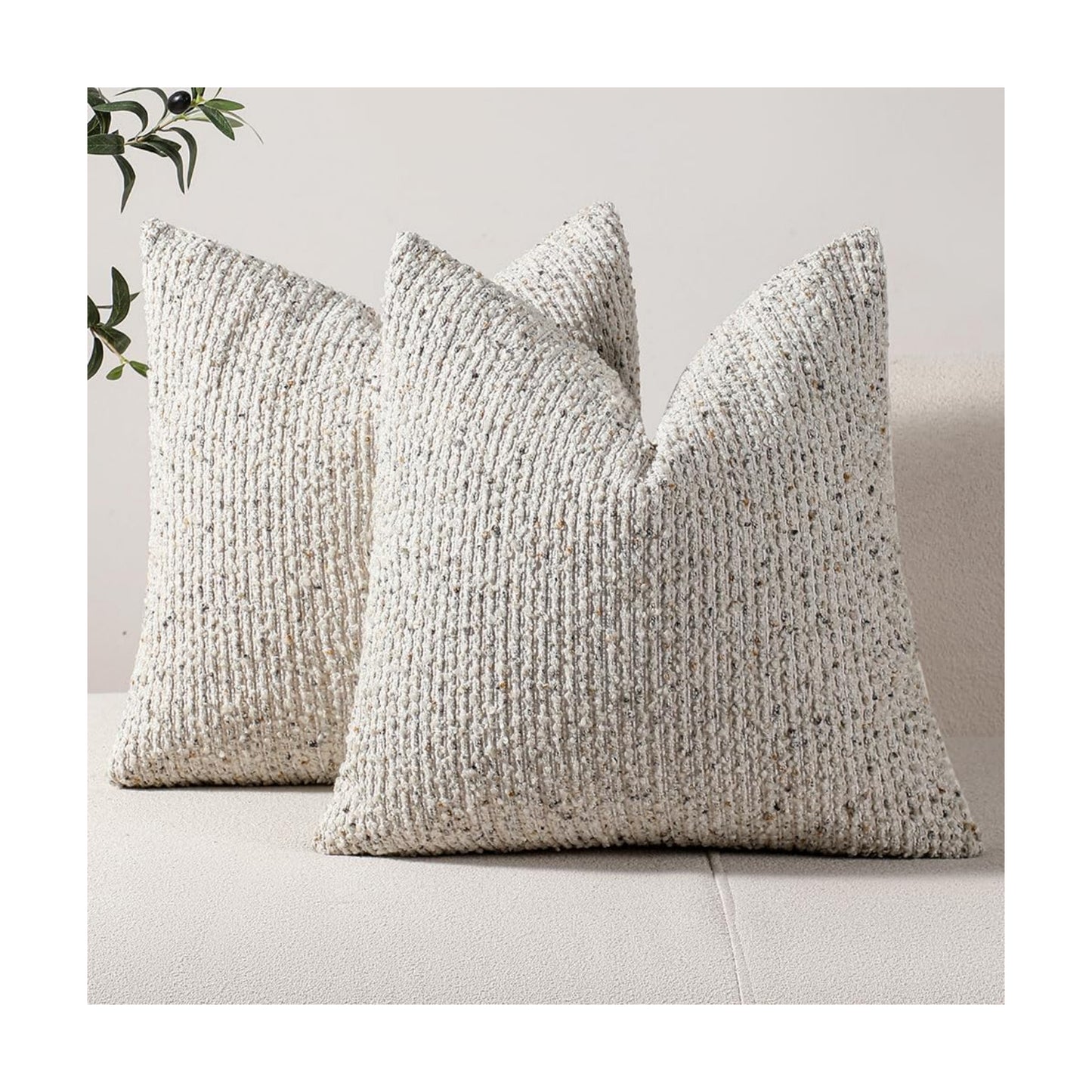 Striped Throw Pillow Covers Cream Grey Textured Boucle Chic / Grey & Cream / 18 x 18 / Set of 2